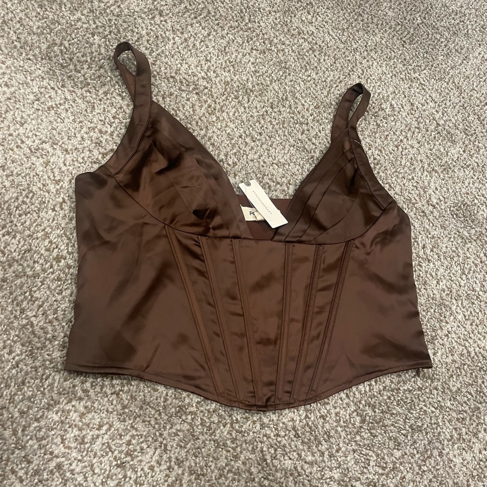 Anthropologie Porridge Satin Corset Top Brown Size Large - Picture 2 of 8